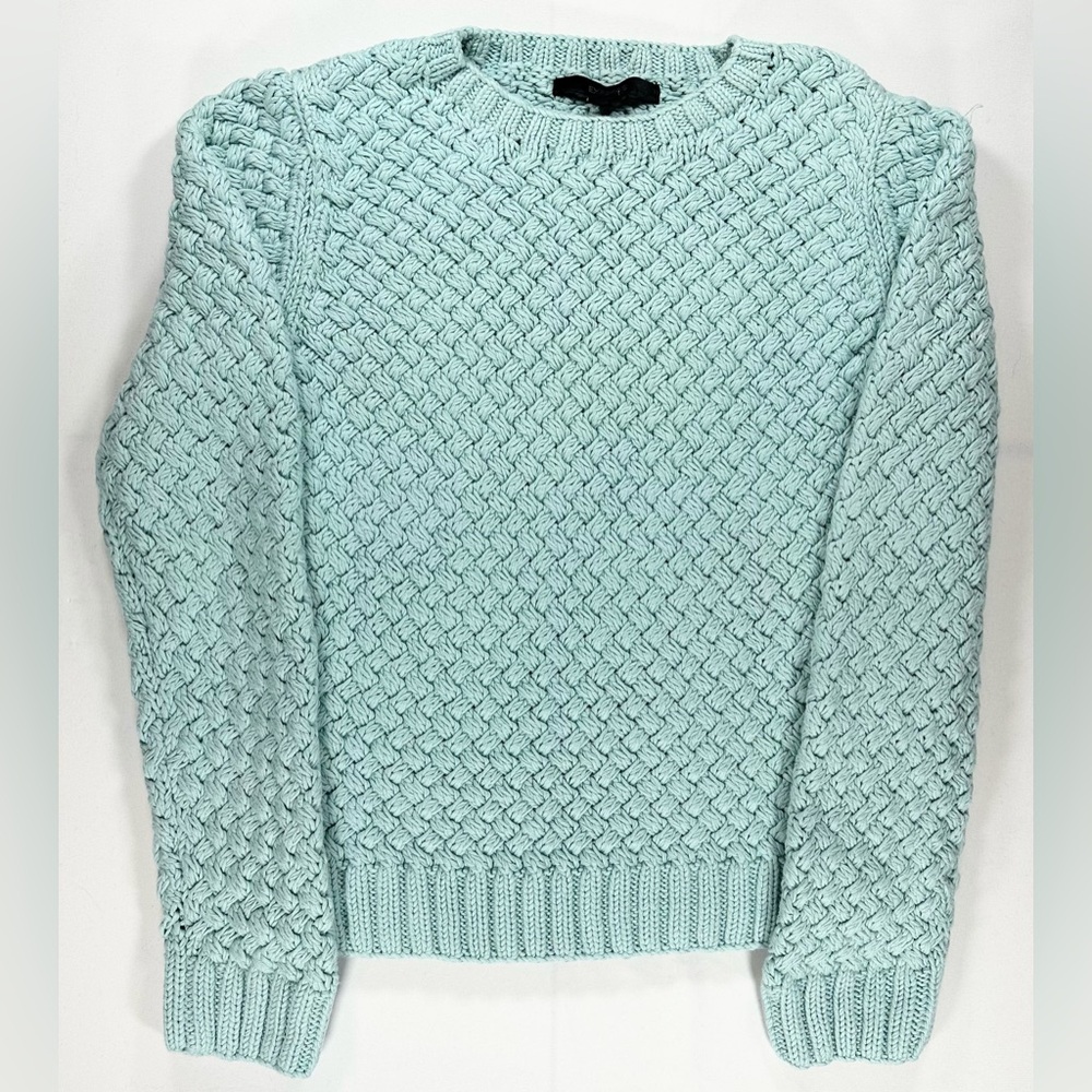 Vintage Express Chunky Cotton Sweater L Mint Basketweave Knit Cozy Cottagecore